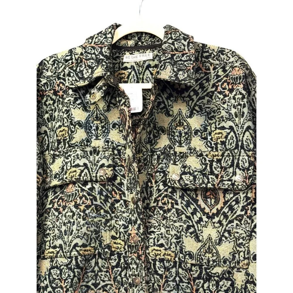 Free People We The Free Tapestry Fog Jacquard Shacket Shirt Jacet Medium NWT